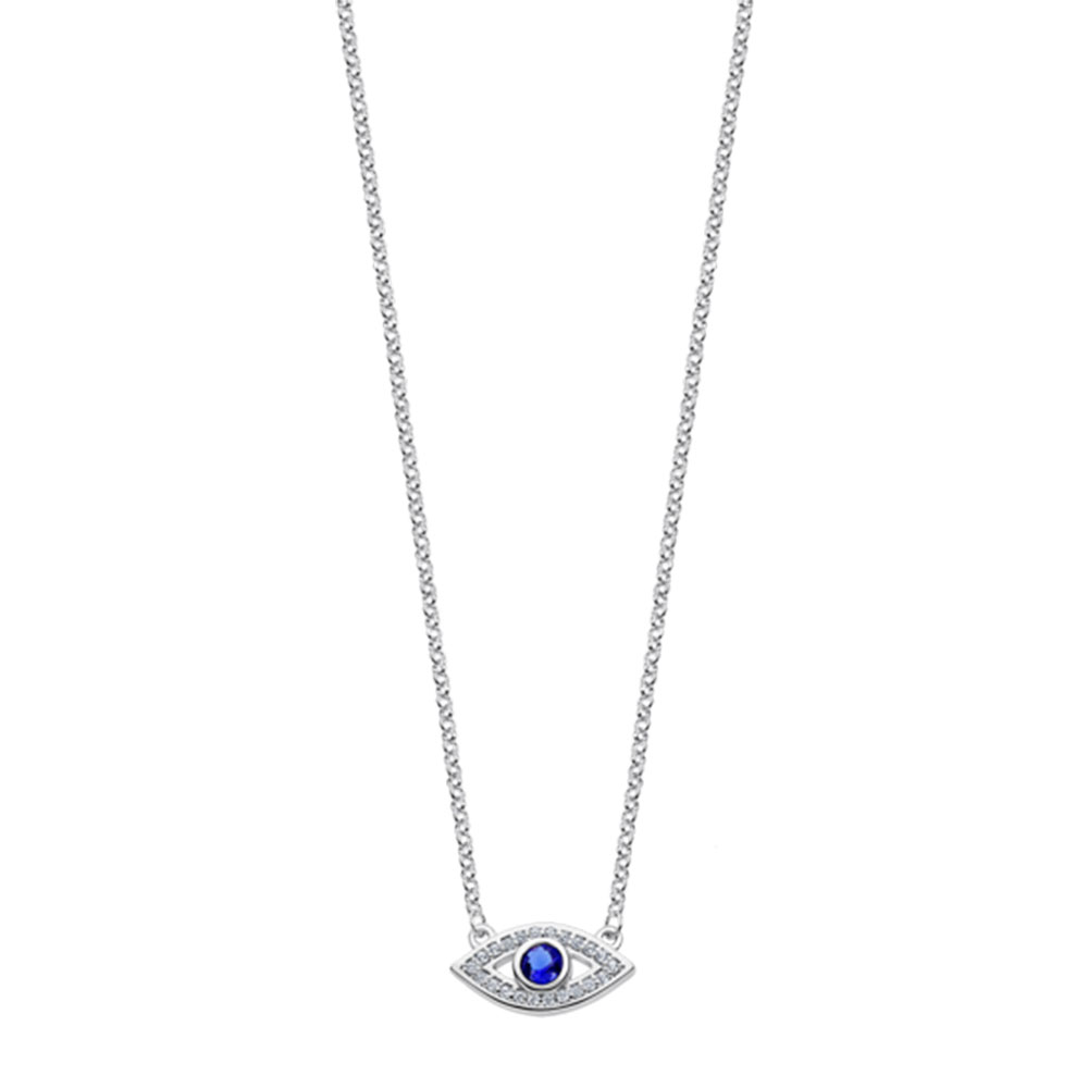 Colier din argint  cu pietre Cubic Zirconia Incolor, Cubic Zirconia Albastru Safir