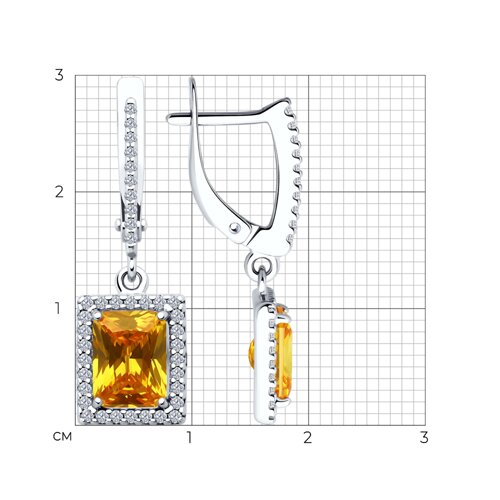 Cercei Suspendați din argint  cu pietre Cubic Zirconia Incolor, Cubic Zirconia Galben