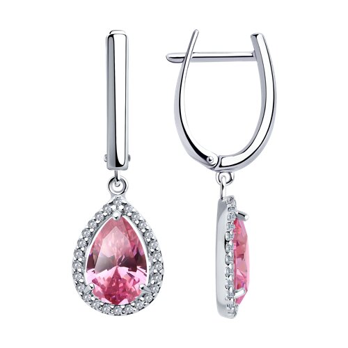 Cercei Suspendați din argint  cu pietre Cubic Zirconia Incolor, Cubic Zirconia Roz