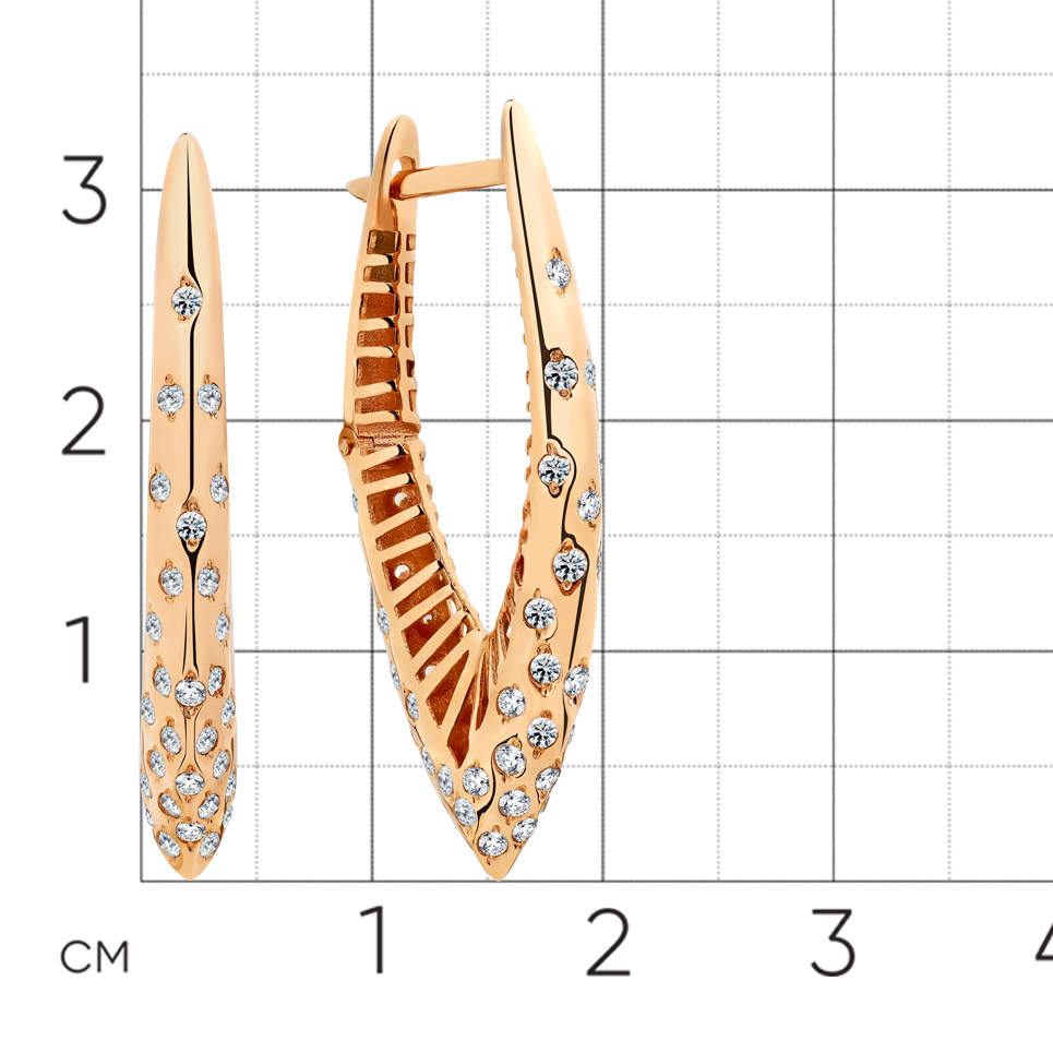 Cercei din aur roșu cu pietre Cubic Zirconia Incolor