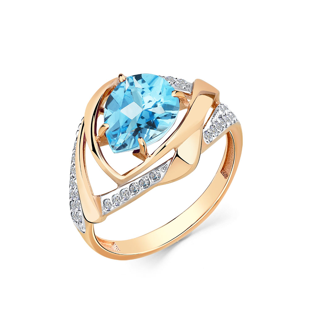 Inel din aur roșu cu pietre Cubic Zirconia Incolor, Topaz Swiss