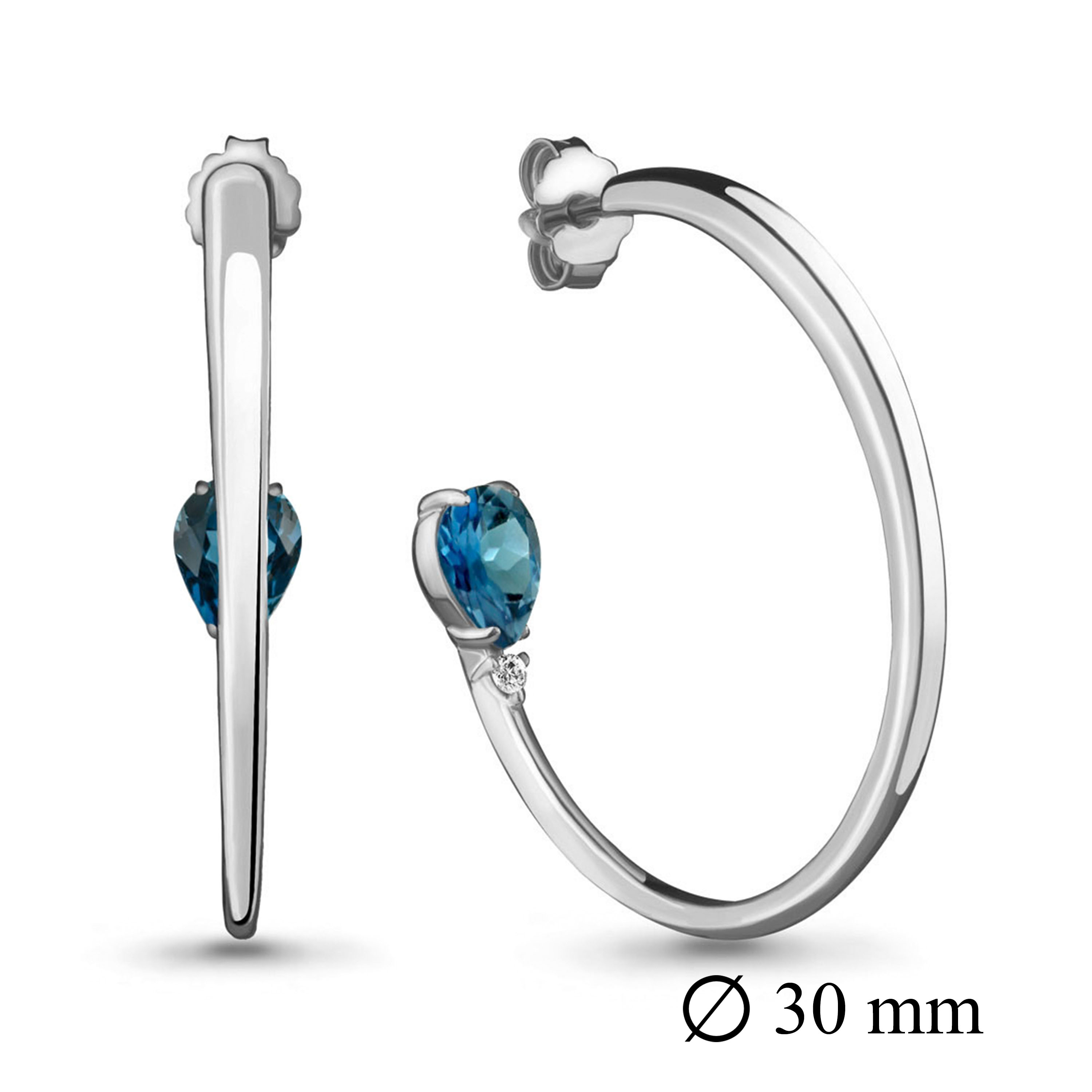 Cercei Pusete din argint  cu pietre Cubic Zirconia Incolor, Topaz London