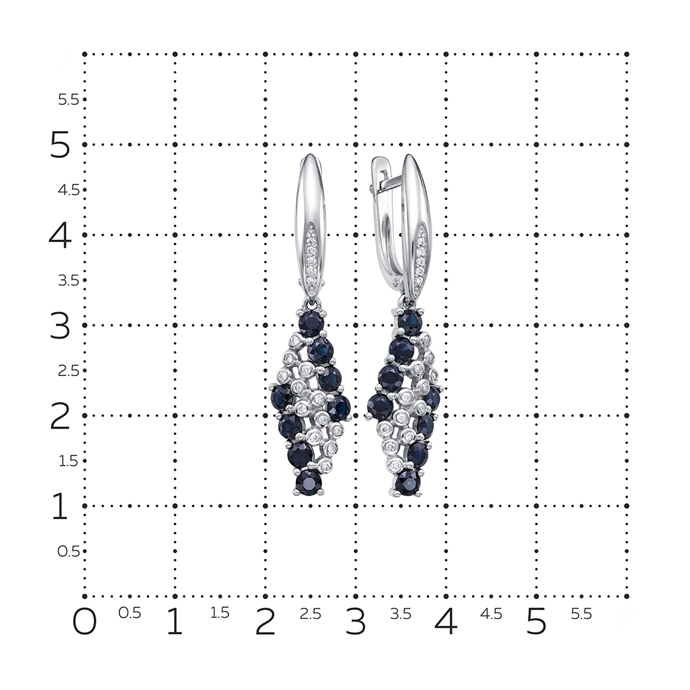 Серьги Длинные из белого золота с камнями Бриллиант, Сапфир
