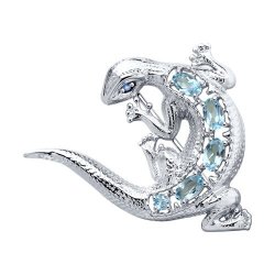 Broșă din argint  cu pietre Cubic Zirconia Albastru, Topaz albastru