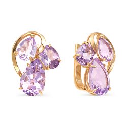 Серьги из красного золота с камнями Аметист