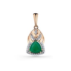 Pandantiv din aur roșu cu pietre Cubic Zirconia Incolor, Agat verde