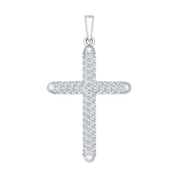 Cruce din aur alb cu pietre Cubic Zirconia Incolor