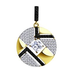 Pandantiv din aur galben cu pietre Cubic Zirconia Incolor, Cubic Zirconia Negru și Swarovski