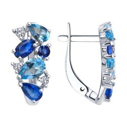 Cercei din argint  cu pietre Cubic Zirconia Incolor, Cubic Zirconia Albastru Safir și Topaz Swiss