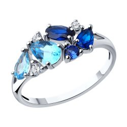 Inel din argint  cu pietre Cubic Zirconia Incolor, Cubic Zirconia Albastru Safir și Topaz Swiss