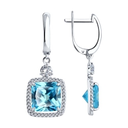 Cercei Suspendați din argint  cu pietre Cubic Zirconia Incolor, Cubic Zirconia Albastru