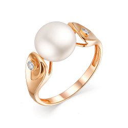 Inel din aur roșu cu pietre Cubic Zirconia Incolor, Perla Albă
