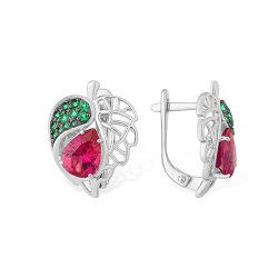 Cercei din argint  cu pietre Cubic Zirconia Roșu, Cubic Zirconia Verde