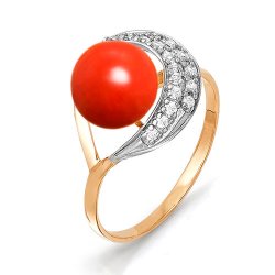 Inel din aur roșu cu pietre Cubic Zirconia Incolor, Coral