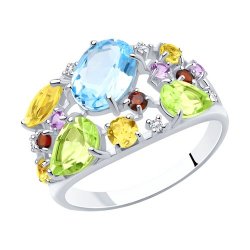 Inel din argint  cu pietre Cubic Zirconia Incolor, Ametist și Granat