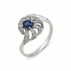 Inel din aur alb cu pietre Diamant, Safir