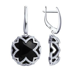 Cercei Suspendați din argint  cu pietre Cubic Zirconia Incolor, Agat negru