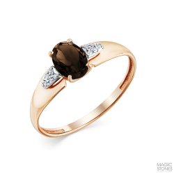 Inel din aur roșu cu pietre Cubic Zirconia Incolor, Cuarț fumuriu