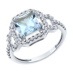 Inel din argint  cu pietre Cubic Zirconia Incolor, Topaz albastru