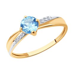 Inel din aur roșu cu pietre Cubic Zirconia Incolor, Topaz albastru