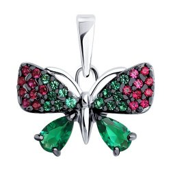 Pandantiv din argint  cu pietre Cubic Zirconia Verde, Corindon (rubin)