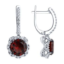 Cercei din argint  cu pietre Cubic Zirconia Incolor, Sital Granat (sint.)