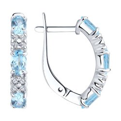 Cercei din argint  cu pietre Cubic Zirconia Incolor, Topaz albastru