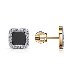 Cercei Pusete din aur roșu cu pietre Cubic Zirconia Incolor, Agat negru