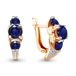 Серьги из красного золота с камнями Фианит, Нано сапфир