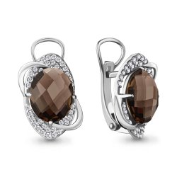 Cercei din aur alb cu pietre Cubic Zirconia Incolor, Cuarț fumuriu