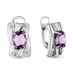 Cercei din argint  cu pietre Cubic Zirconia Incolor, Ametist