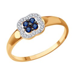 Inel din aur roșu cu pietre Cubic Zirconia Incolor, Cubic Zirconia Albastru Safir