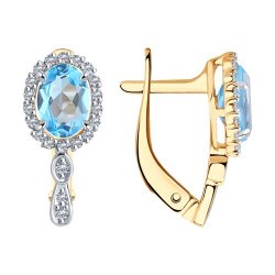 Cercei din aur roșu cu pietre Cubic Zirconia Incolor, Topaz albastru