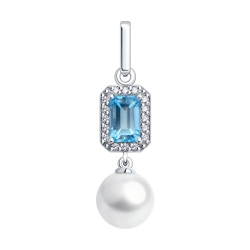 Pandantiv din aur alb cu pietre Cubic Zirconia Incolor, Topaz Swiss și Perla Albă