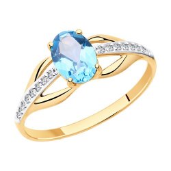 Inel din aur roșu cu pietre Cubic Zirconia Incolor, Topaz Swiss