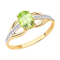 Inel din aur roșu cu pietre Cubic Zirconia Incolor, Crisolit