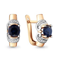 Серьги из красного золота с камнями Фианит, Нано сапфир