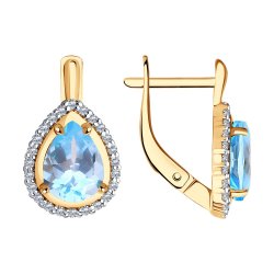 Cercei din aur roșu cu pietre Cubic Zirconia Incolor, Topaz albastru