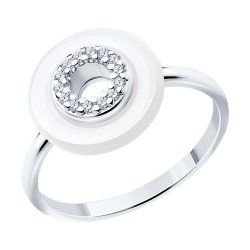 Inel din argint  cu pietre Cubic Zirconia Incolor, Ceramica albă