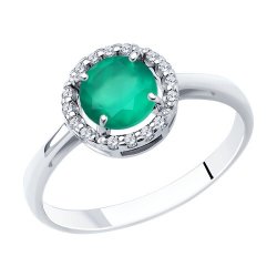 Inel din argint  cu pietre Cubic Zirconia Incolor, Agat verde