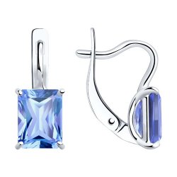 Серьги из белого золота с камнями Ситал танзанит (синт.)