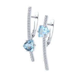 Cercei din argint  cu pietre Cubic Zirconia Incolor, Topaz albastru