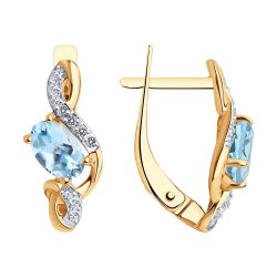 Cercei din aur roșu cu pietre Cubic Zirconia Incolor, Topaz albastru