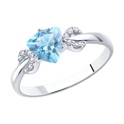 Inel din argint  cu pietre Cubic Zirconia Incolor, Topaz albastru