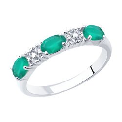 Inel din argint  cu pietre Cubic Zirconia Incolor, Agat verde