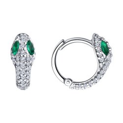 Cercei Creole din argint  cu pietre Cubic Zirconia Incolor, Cubic Zirconia Verde