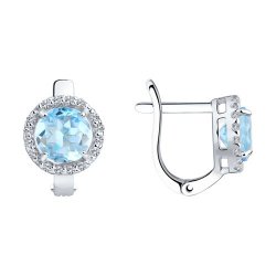 Cercei din argint  cu pietre Cubic Zirconia Incolor, Topaz albastru