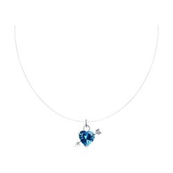 Colier din argint  cu pietre Cubic Zirconia Albastru, Fir transparent