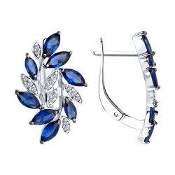 Cercei din argint  cu pietre Cubic Zirconia Incolor, Cubic Zirconia Albastru Safir