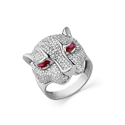 Inel din aur alb cu pietre Cubic Zirconia Incolor, Corindon (rubin)